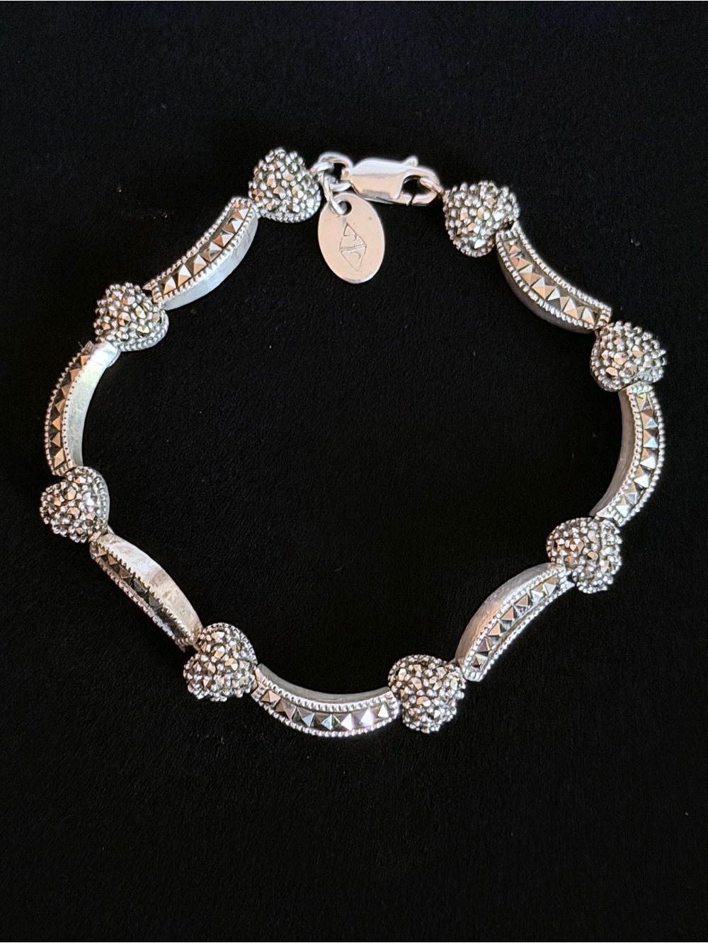 Vintage Judith Jack Sterling Silver Sparkling Marcasite Bracelet 6.5” EUC